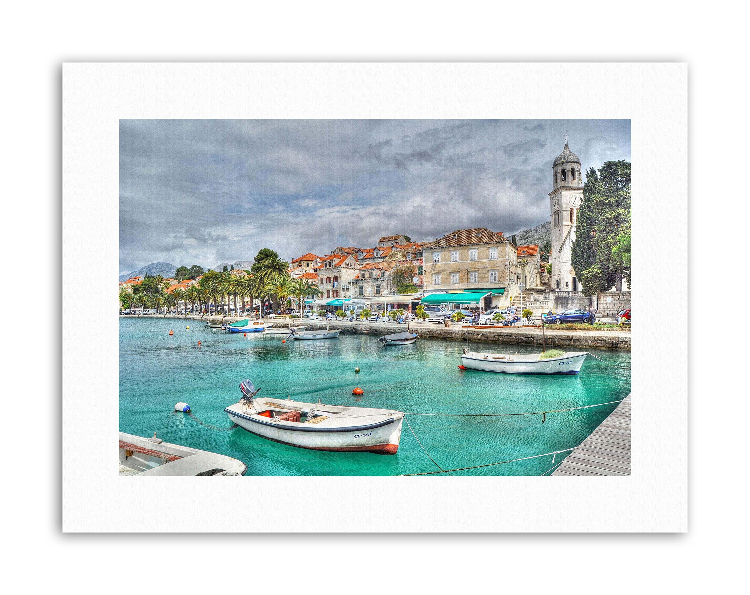 Wee Blue Coo Blue Wee Coo Cavtat Croatia Harbour Boat Mount Picture Canvas Art Print