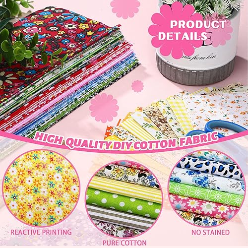 Miniatura 6 de Paquete de 150 piezas de tela de algodón de 10 x 10 pulgadas, cuadrados precortados, restos de tela de algodón, acolchado de flores, animales,