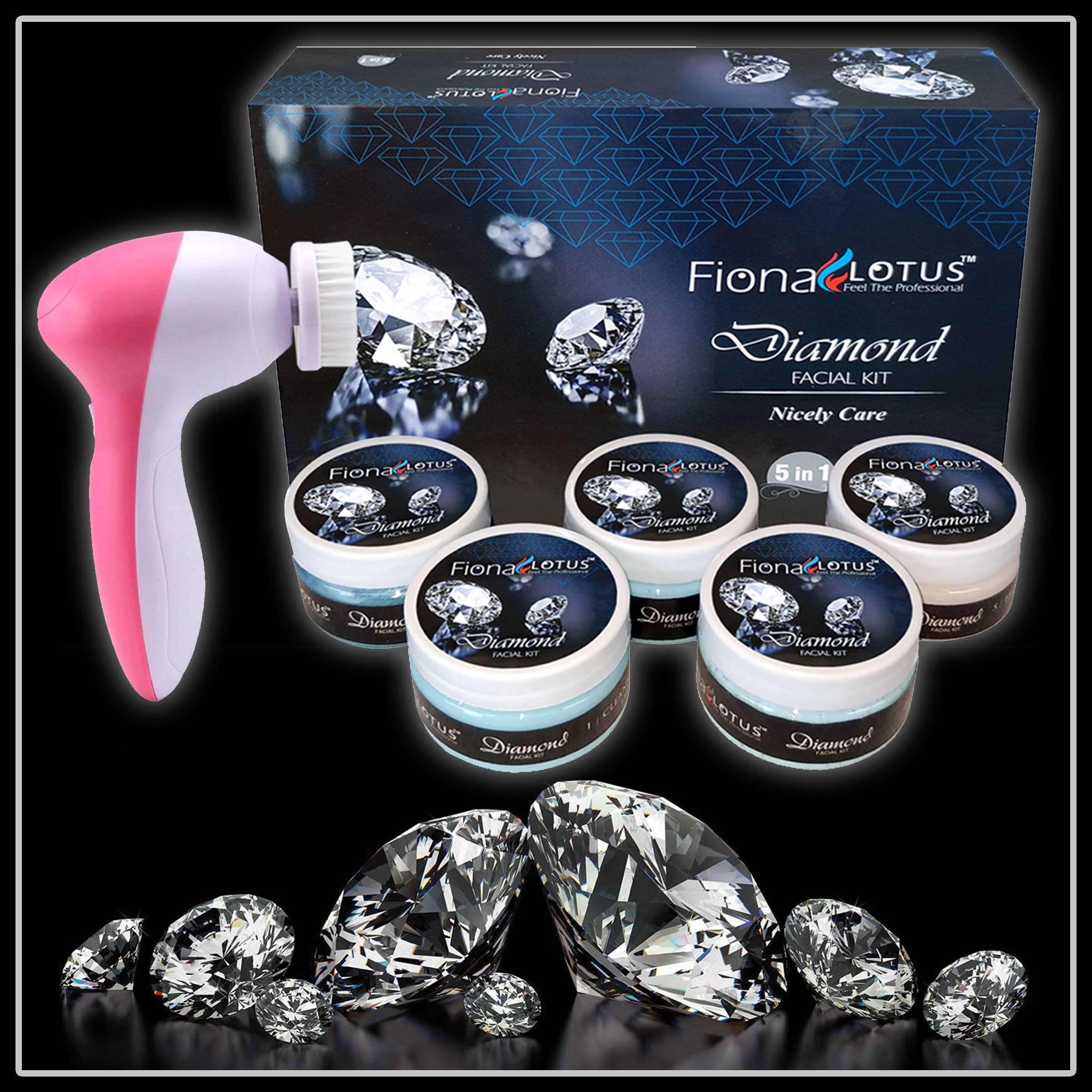 Fiona Lotus Diamond facial kit with face massager for women & men all type skin solution (set of 6) -250 gm