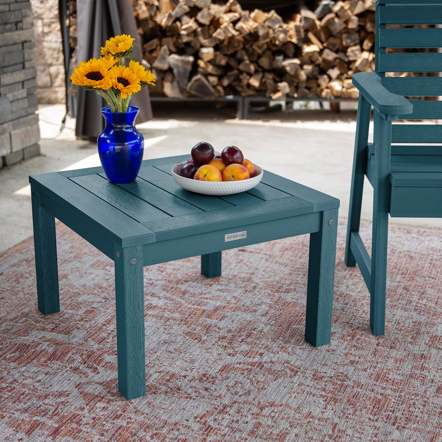 Highwood AD-KITCHGW2-NBE 2 Weatherly Garden Chairs with 1 Square Side Table 3-piece Set, Nantucket Blue