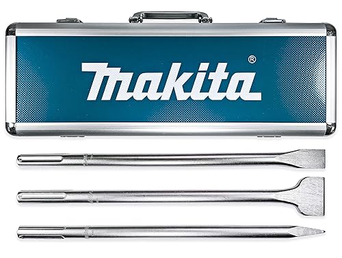 Makita 3 piezas SDS-Max - Juego de puntas de cincel y punta de 15 pulgadas, planas, escaladoras y puntas para martillos rotativos SDS-Max + estuche