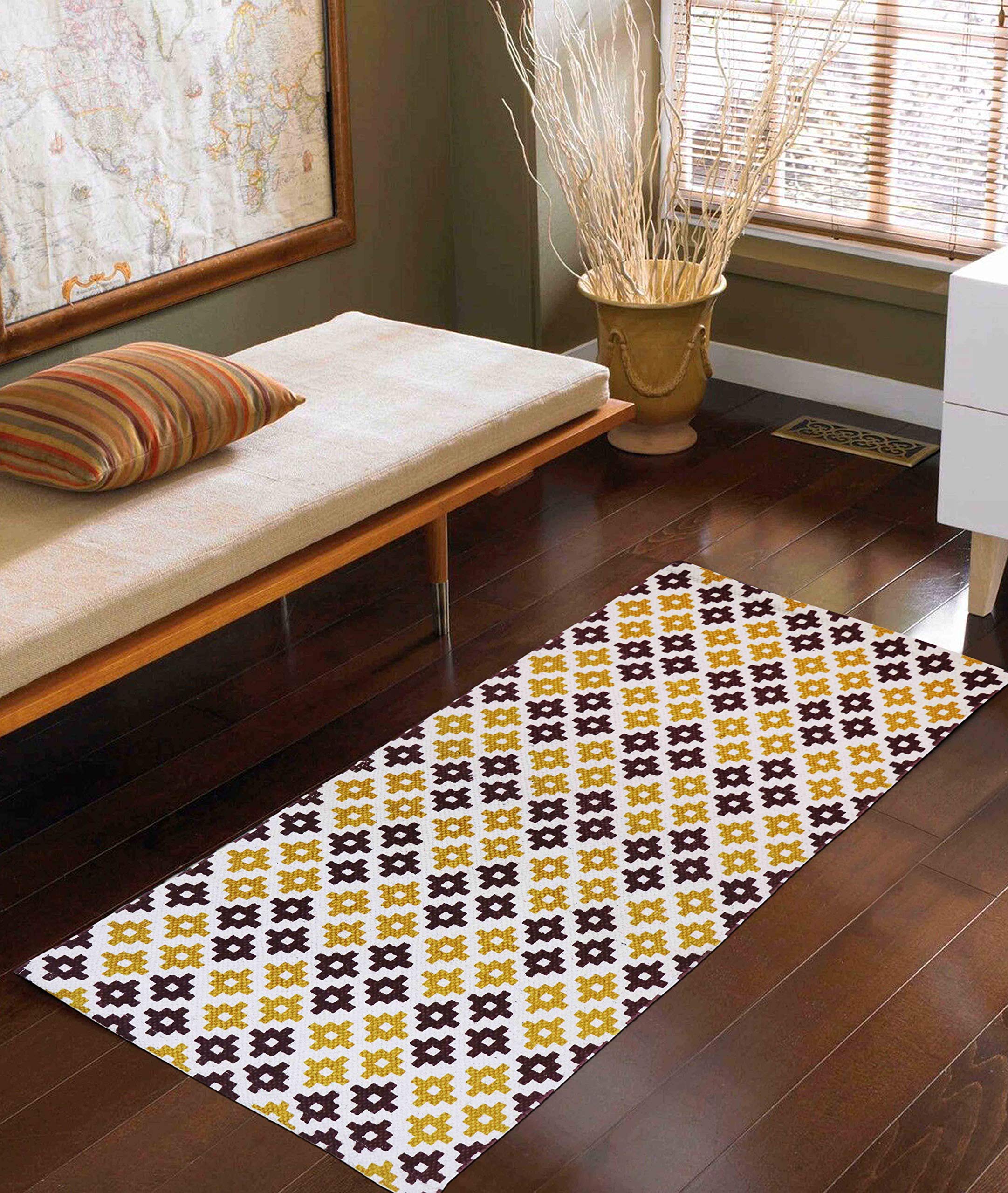 THE HOME TALK Printed Handmade Cotton Carpets | Rugs for Bedroom, Center Table, Living Room, Drawing Room, Hall | Machine Washable | 50x100 cm | Multi