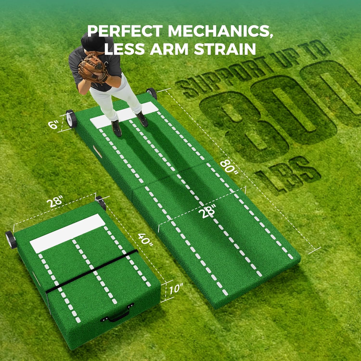 Portable Pitching Mound with Stride Lines - 80" x 28" x 6" Foldable Pitchers Mound with Professional Pitching Rubber - for Baseball and Softball Training, Ideal for All Ages