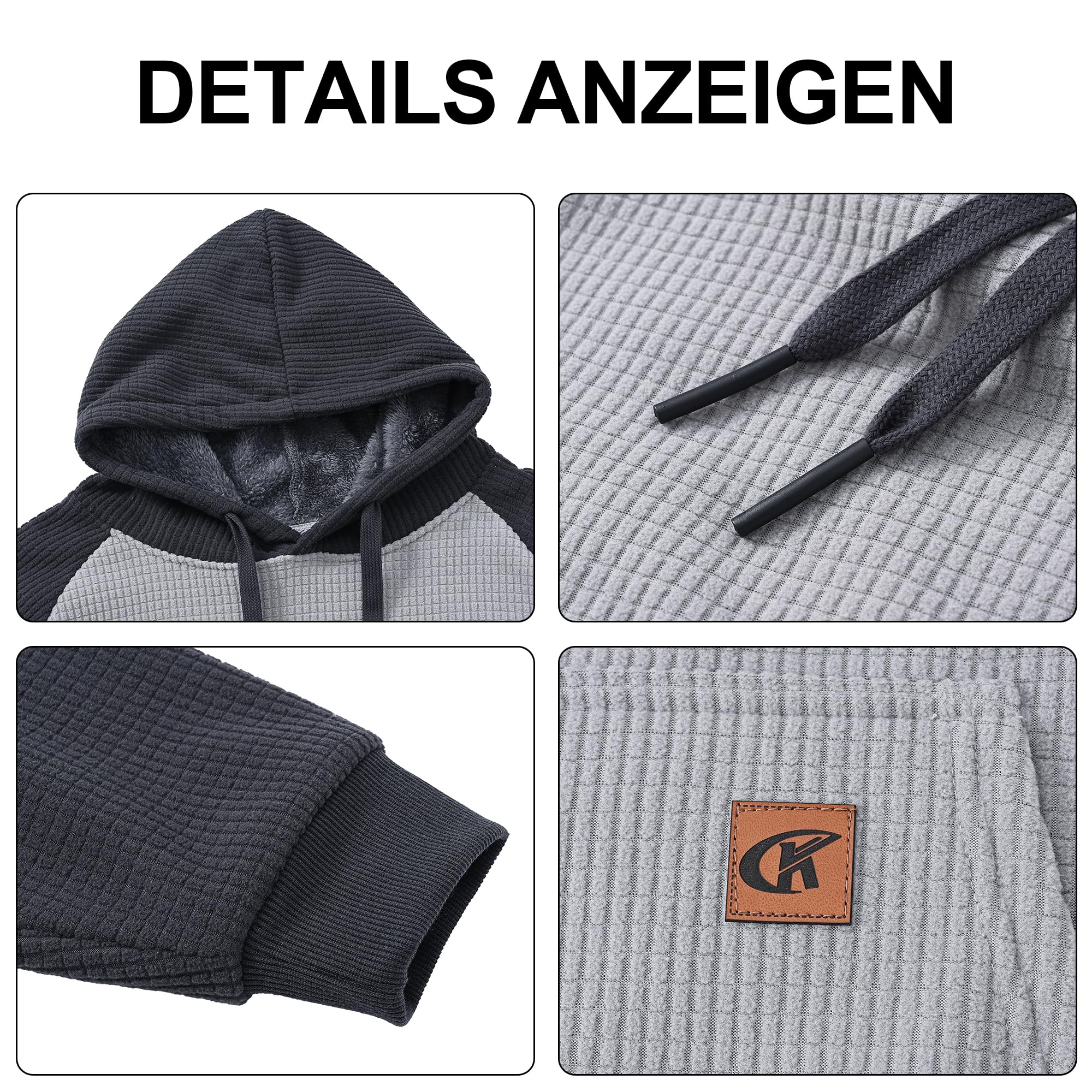 YuKaiChen Sudadera con capucha de forro polar para hombre, sudadera gruesa con forro de gofre, tejido exterior de invierno, sudadera cálida con bolsillo canguro