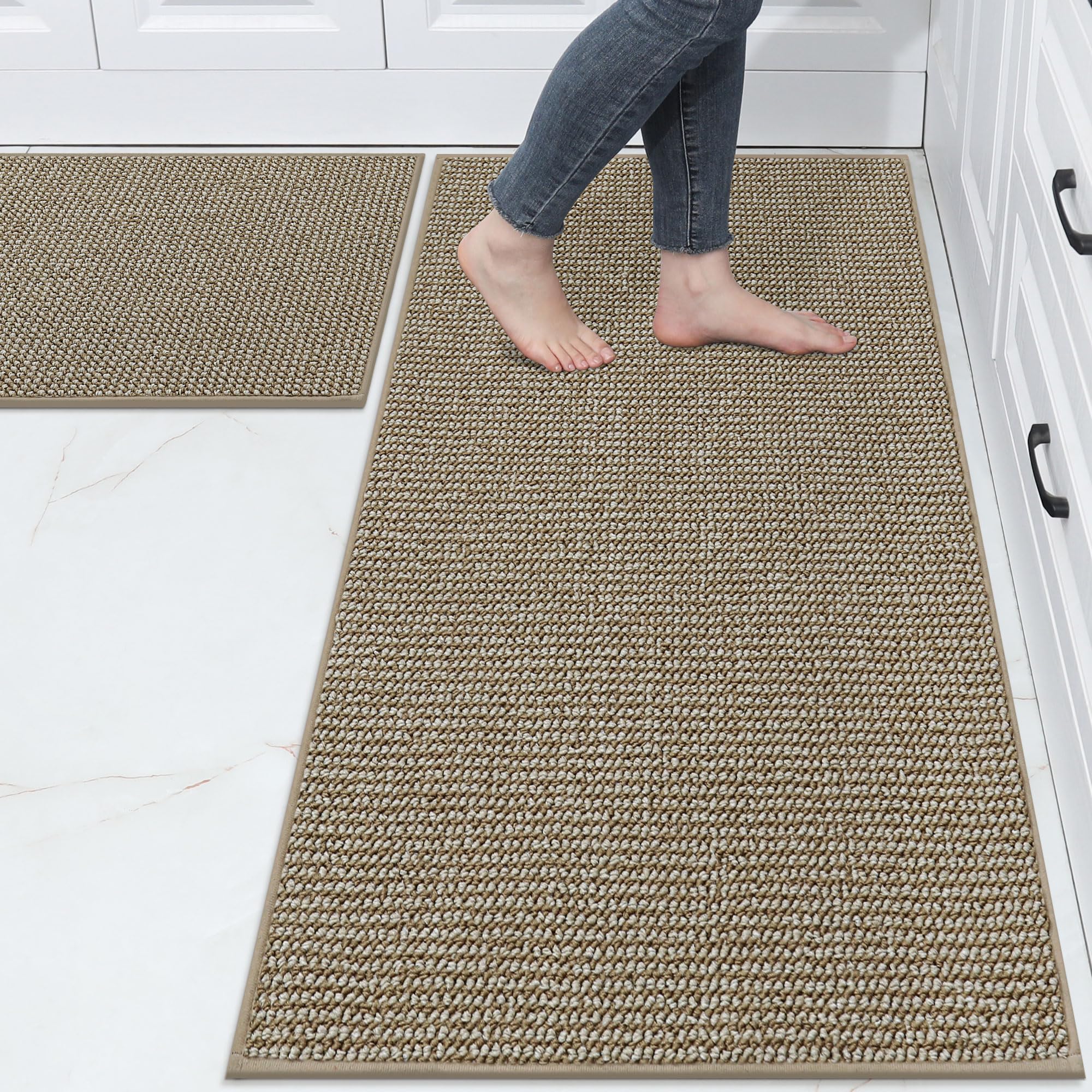 BEQHAUSE Taupe Kitchen Rugs - Non-Slip -10 BEQHAUSE Taupe Kitchen Rugs - Non-Slip -10