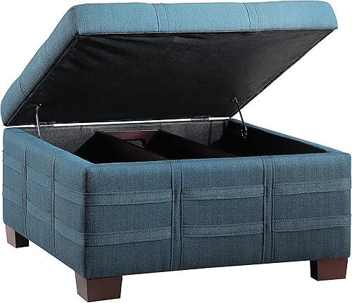 Miniatura 29 de OSP Home Furnishings - Otomana cuadrada de almacenamiento con bandeja deslizante y tapa con bisagras, tela de lino lino tela,Tela Azure,carbón,