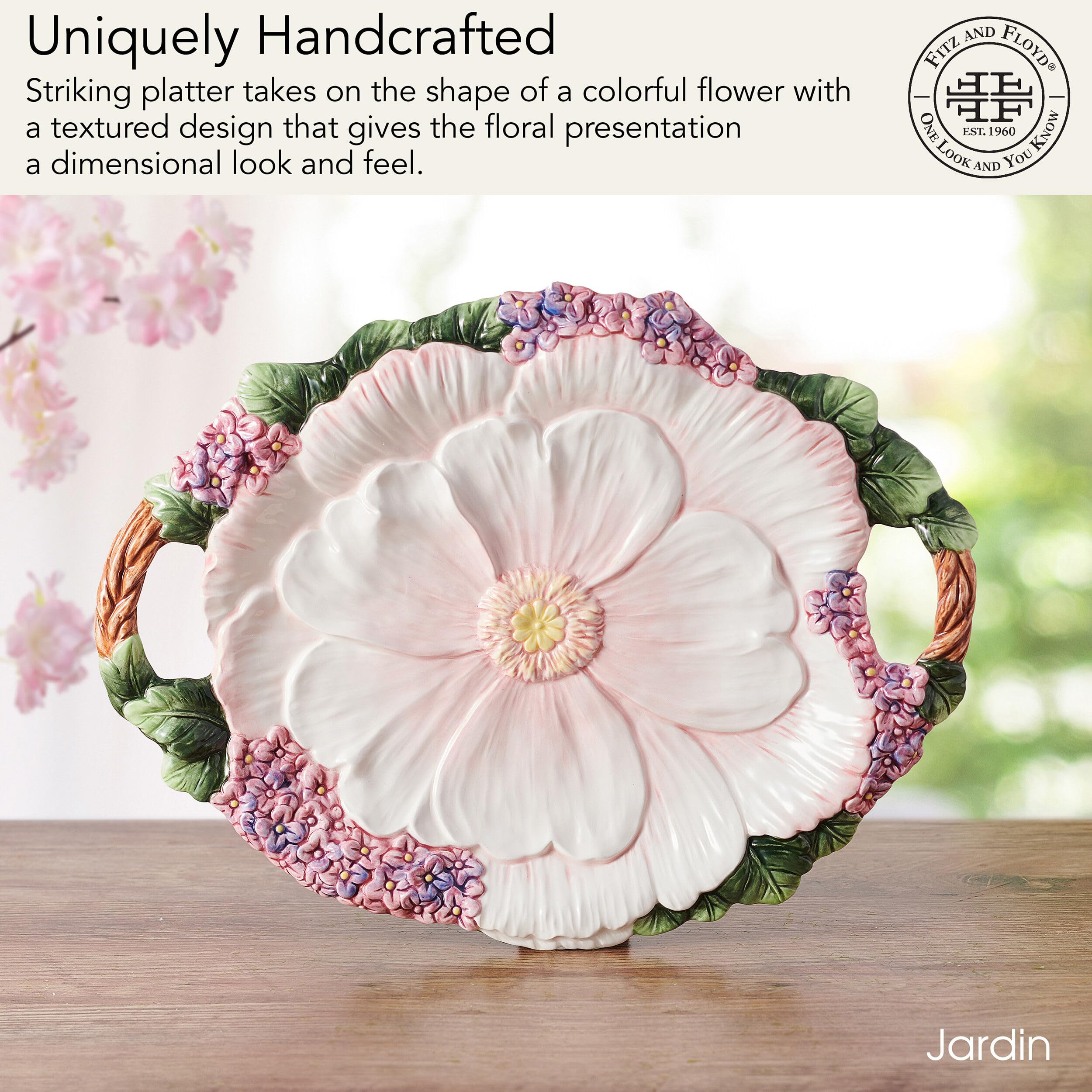 Amazon.com | Fitz and Floyd Jardin Floral Handled Serving Platter