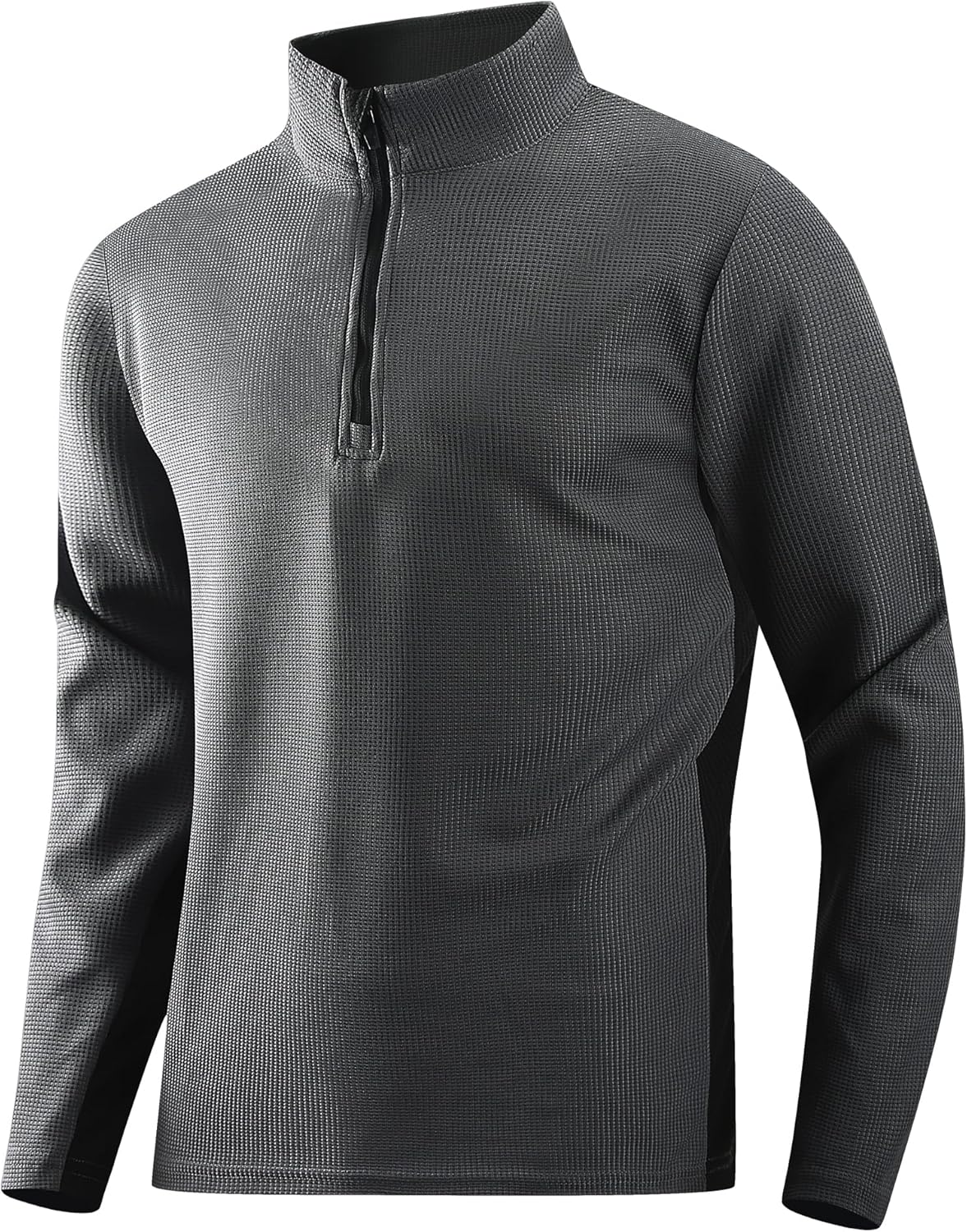 Alex Vando Mens Long Sleeve Zipper Golf Shirts Color Block Texture Polo Shirt for Men