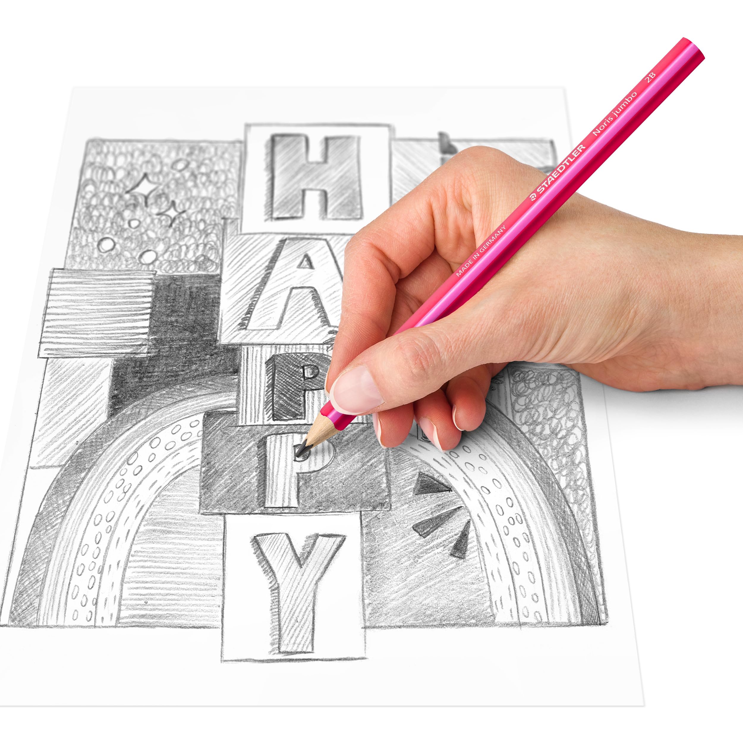 STAEDTLER Lápices triangulares gruesos Noris jumbo Happy en coloridos rayas, alta resistencia a la rotura, dureza 2B, 48 lápices en estuche, 119 KP48HA