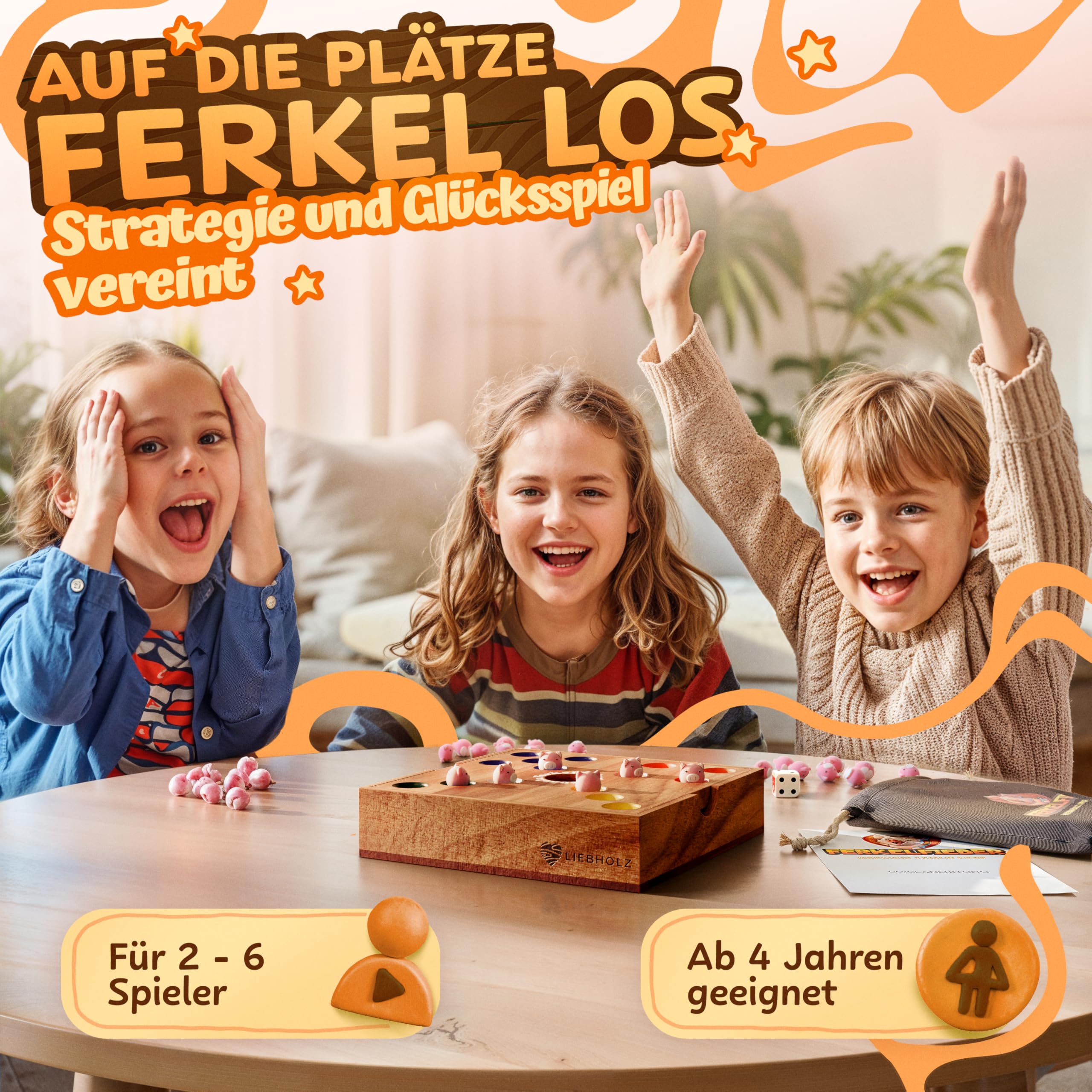 Big Hole Ferkelfieber Original [vainqueur du test] Jeu de cochon amusant en bois de Samena élégant – Jeu de société pour toute la famille avec instructions de jeu (français non garanti) – Jeu