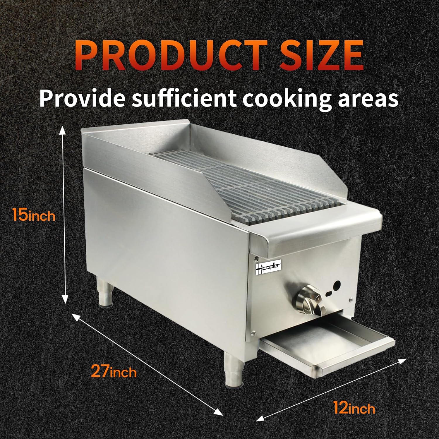 12" Commercial Countertop Gas Charbroilers, Heavy Duty Natural/Propane Gas Single Burners, Stainless Steel Countertop Portable BBQ Grill Cooking Equipment Griddle Restaurant - 28000 BTU