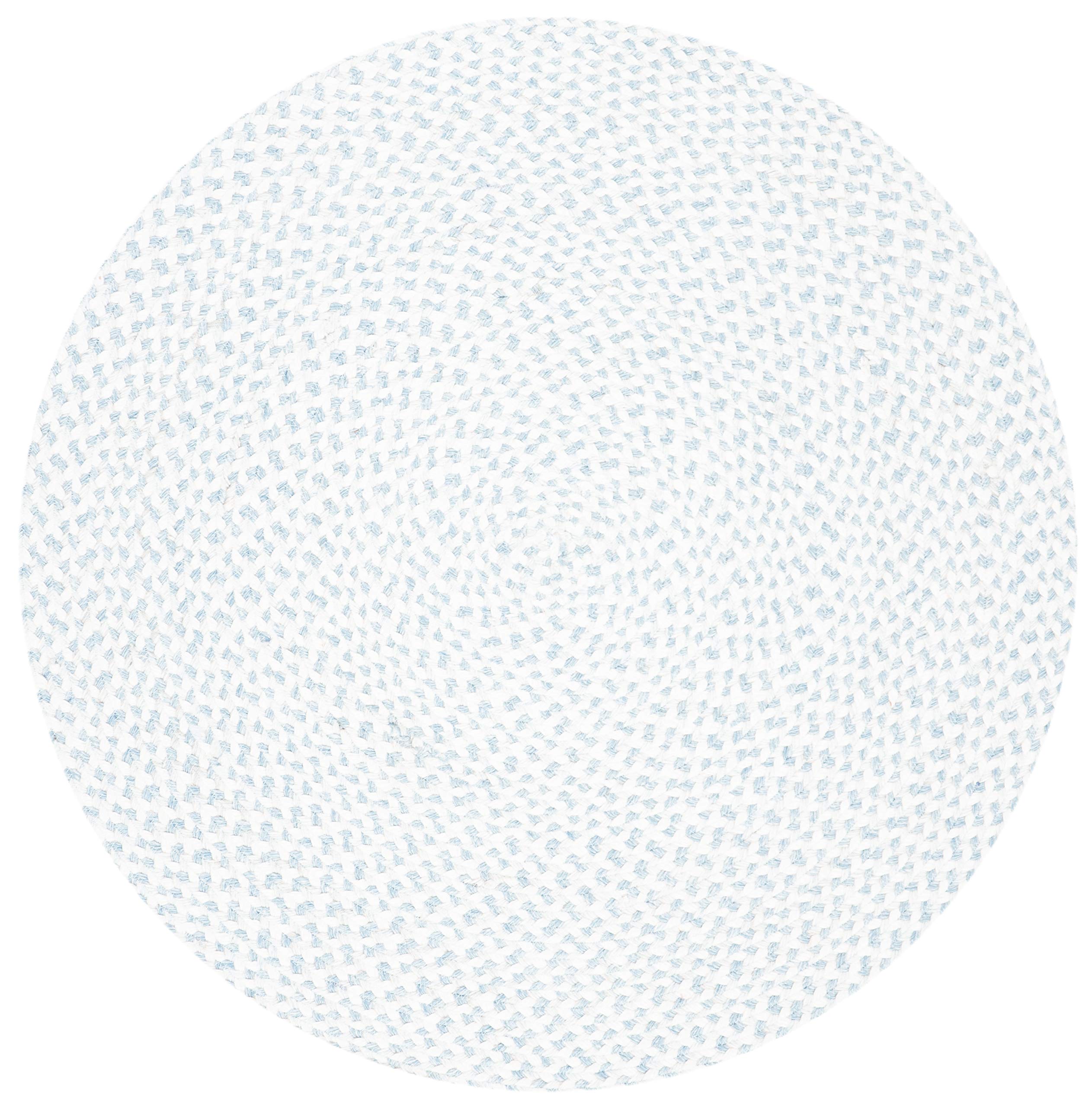 SAFAVIEH Braided Collection Area Rug - 4' Round, Ivory & Light Blue, Handmade Country Cottage Reversible, Ideal for High Traffic Areas in Living Room, Bedroom (BRD801B)