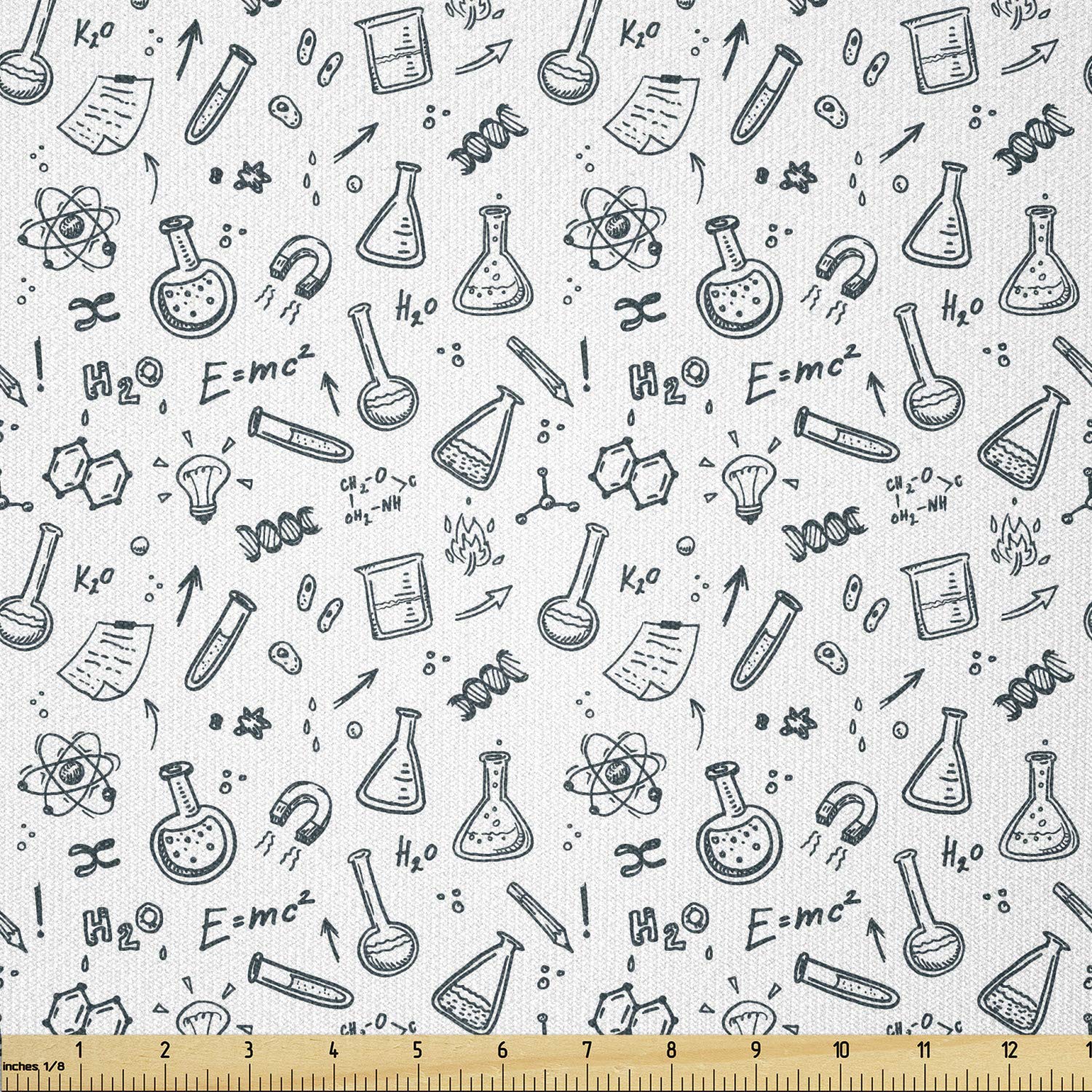Lunarable Science Fabric by The Yard, Hand Drawn Chemistry Theme Doodle Experiment Design Arrangement, Stretch Knit Fabric for Clothing Sewing and Arts Crafts, 2 Yards, Bluegrey and White