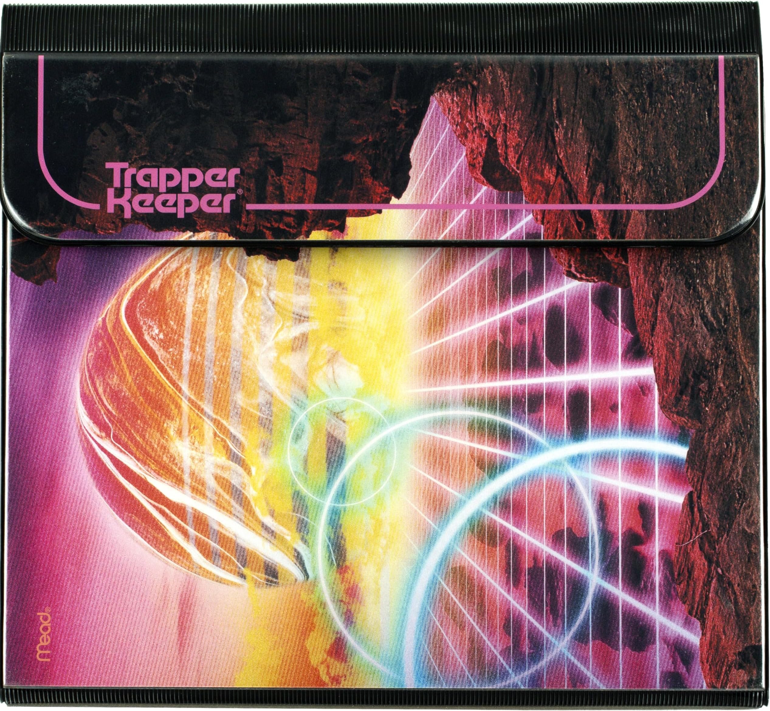 Mead Trapper Keeper Binder, Retro Design, 1" Binder Includes 2 Folders and Extra Pocket, Metal Rings and Spring Clip, Secure Storage, Glow, School Supplies (260038FM-ECM)