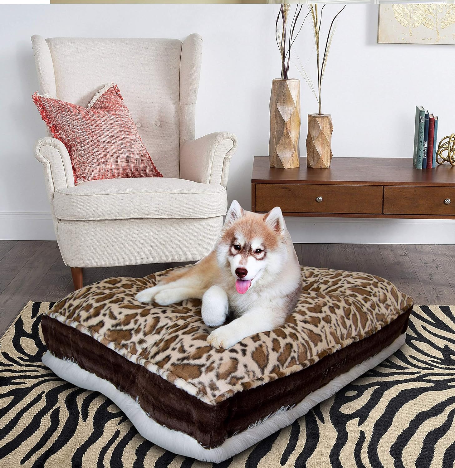 Bessie and Barnie Giraffe/Godiva Brown/Snow White Luxury Extra Plush Faux Fur Rectangle Pet/Dog Bed (Multiple Sizes)