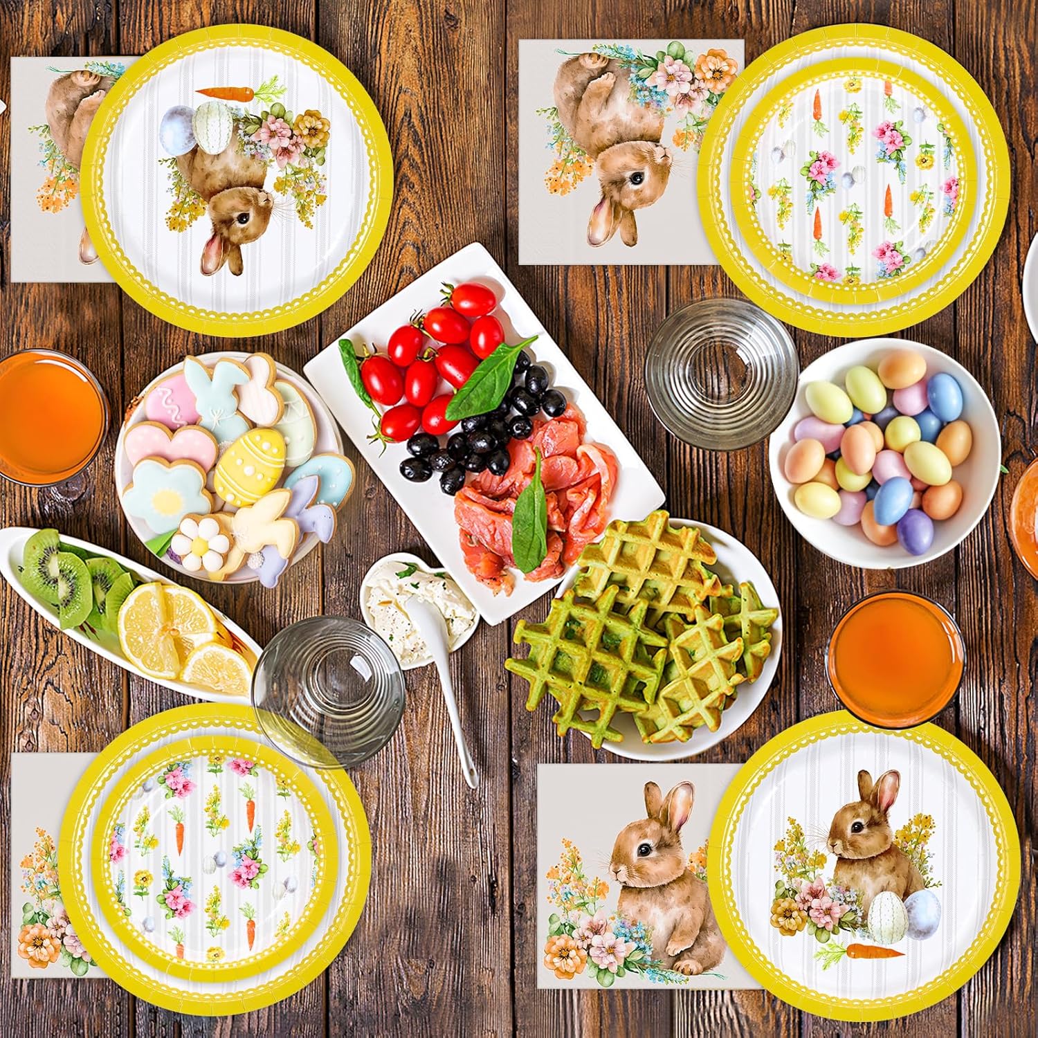 Happy Easter Party Supplies 150 Count Disposable Tableware Set 9" Paper Dinner Plates 7" Paper Dessert Plates and Napkins for Egg Cellent Easter Party Spring Decorations