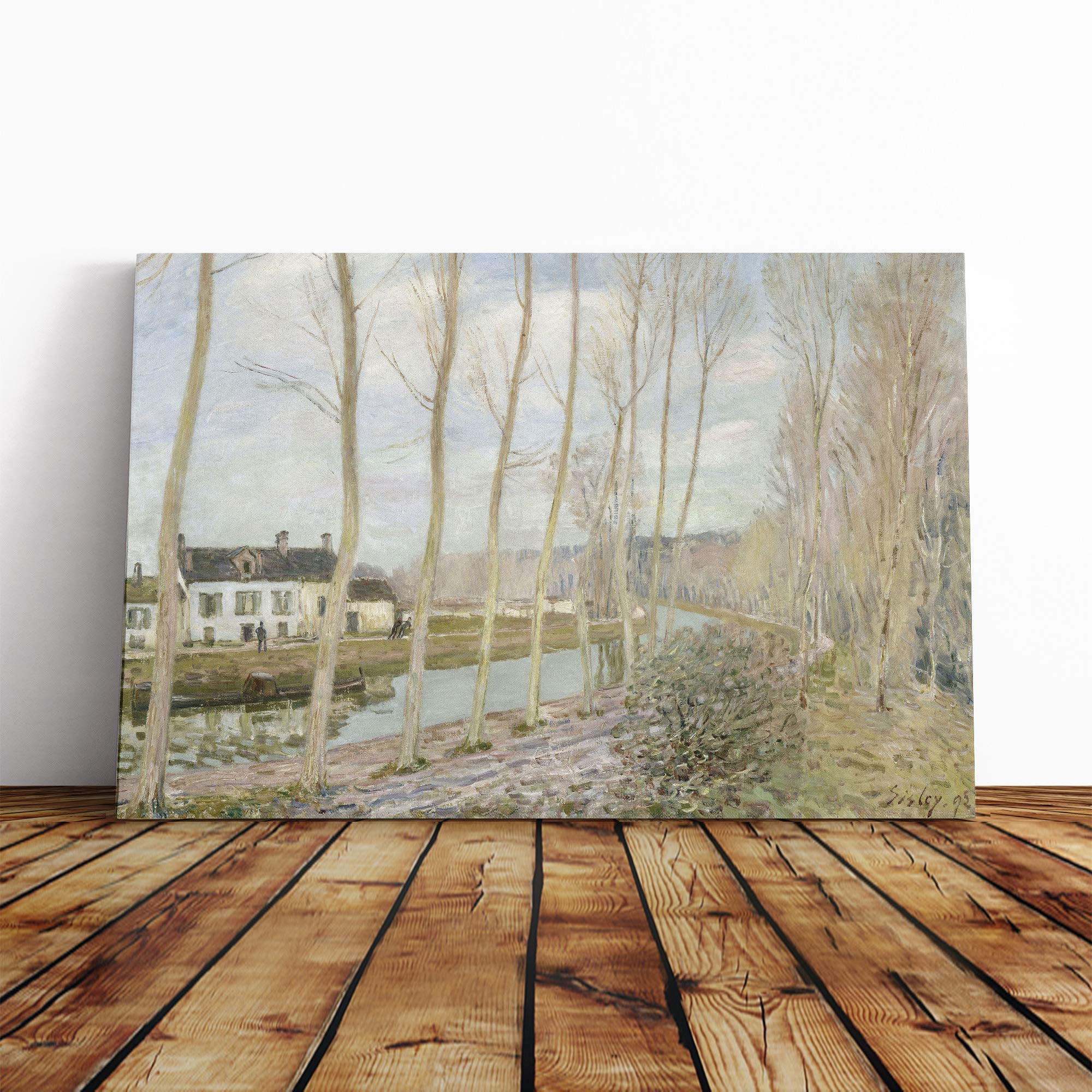 Alfred Sisley The Loings Canal Canvas Print | Gallery Wrapped 30mm Frame Wall Art | 24x16 inches | Ready to Hang | Modern Picture | Living Room Bedroom Lounge Office