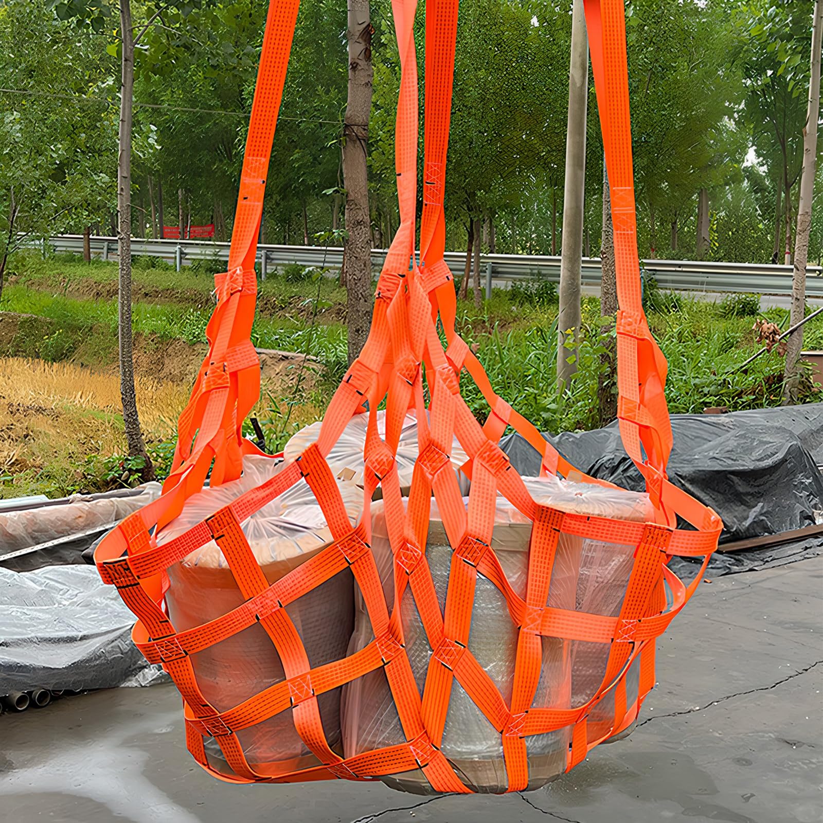 Filet de Levage de Chargement,Filet de Levage 1 x 1 M Charge Filets Suspendu 500 KG,Filets de Levag Suspendu en Polyester,pour Le Chargement et Le Déchargement,Transport,Remorque,Orange