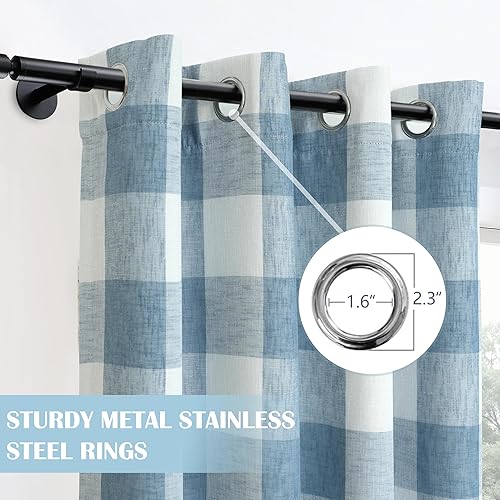 Vista 21 de DriftAway - Cortinas de ojales opacas, patrón a cuadros, forro térmico con aislamiento, blackout, impresas a cuadros, 2 capas, juego de 2 paneles