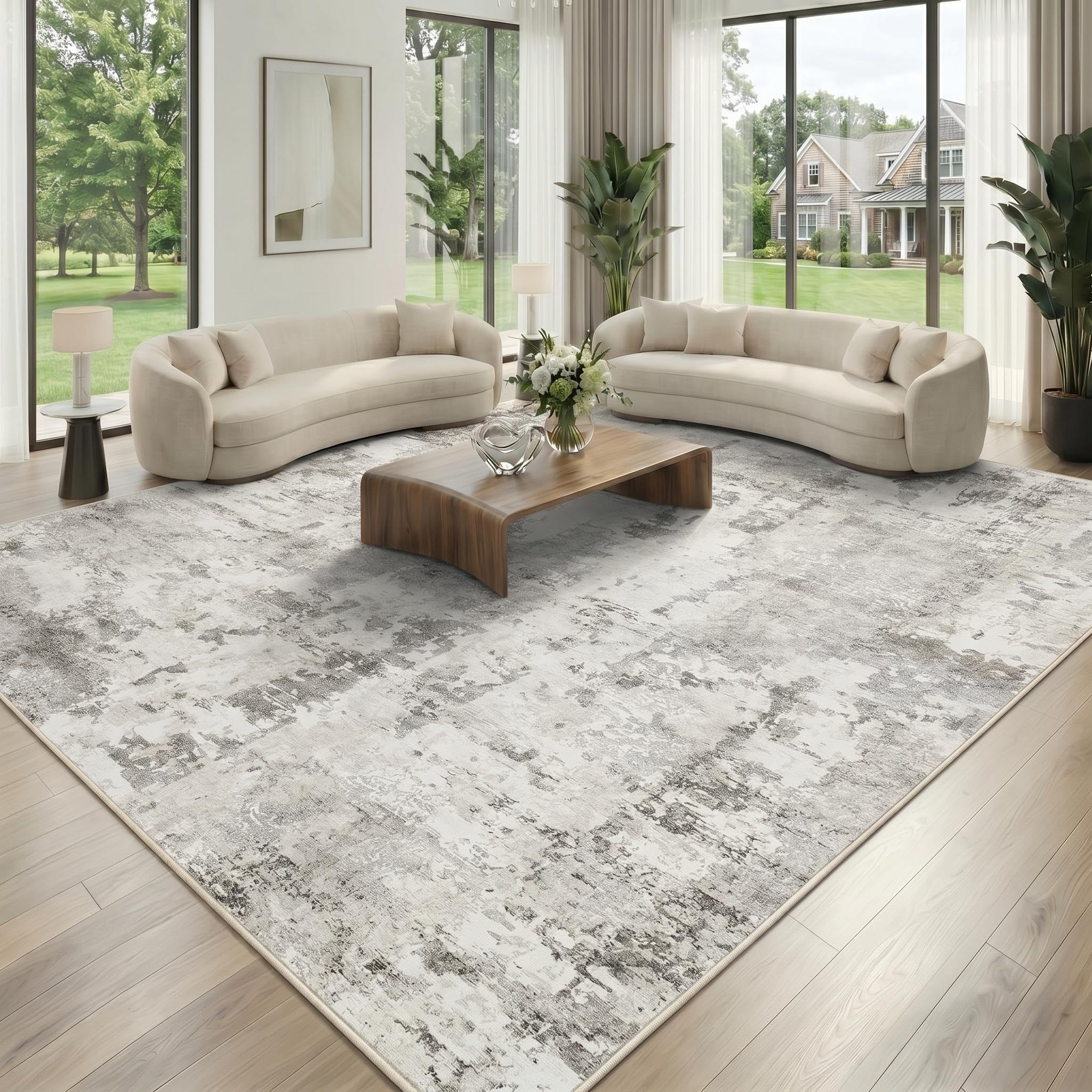 Photo 1 of ***SIMILAR*** GarveeHome Washable 9x12 Abstract Area Rugs for Living Room Neutral Beige