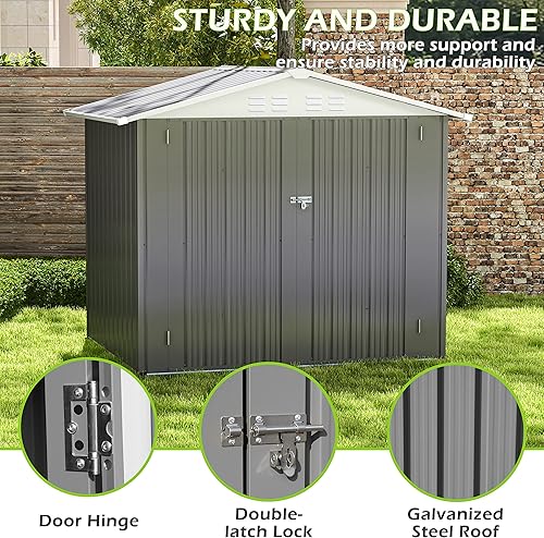 Miniatura 3 de TOLEAD Cobertizo de almacenamiento de metal para exteriores de 5 x 3 pies, casa de almacenamiento exterior con techo inclinado y puerta con