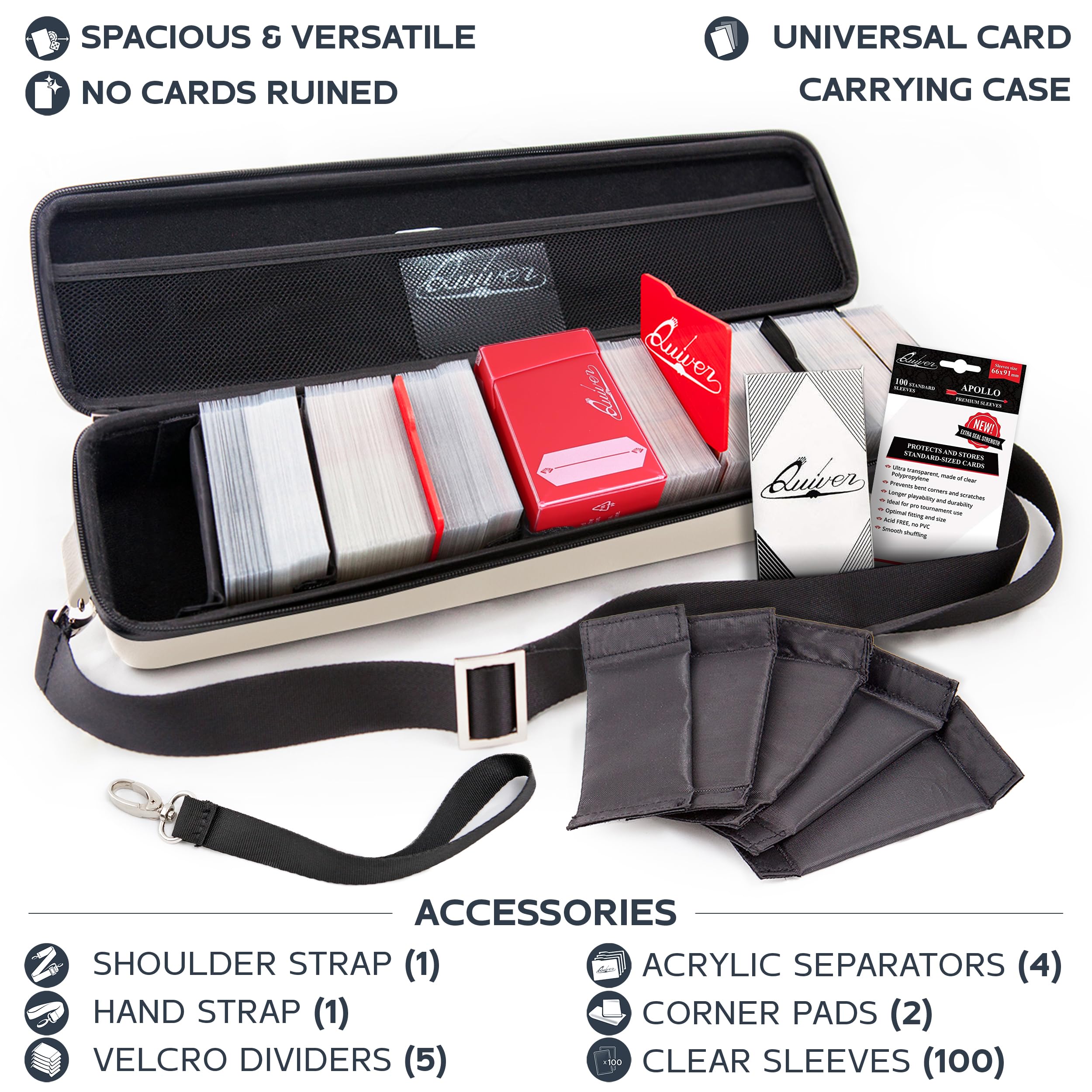 Quiver Time fits Pokemon Cards and other TCG Games - Storage Bag for Playing/Trading Cards and Deck Box (Straps, Dividers & 100 Apollo Card Sleeves): Ivory White Quiver Card Carrying Case