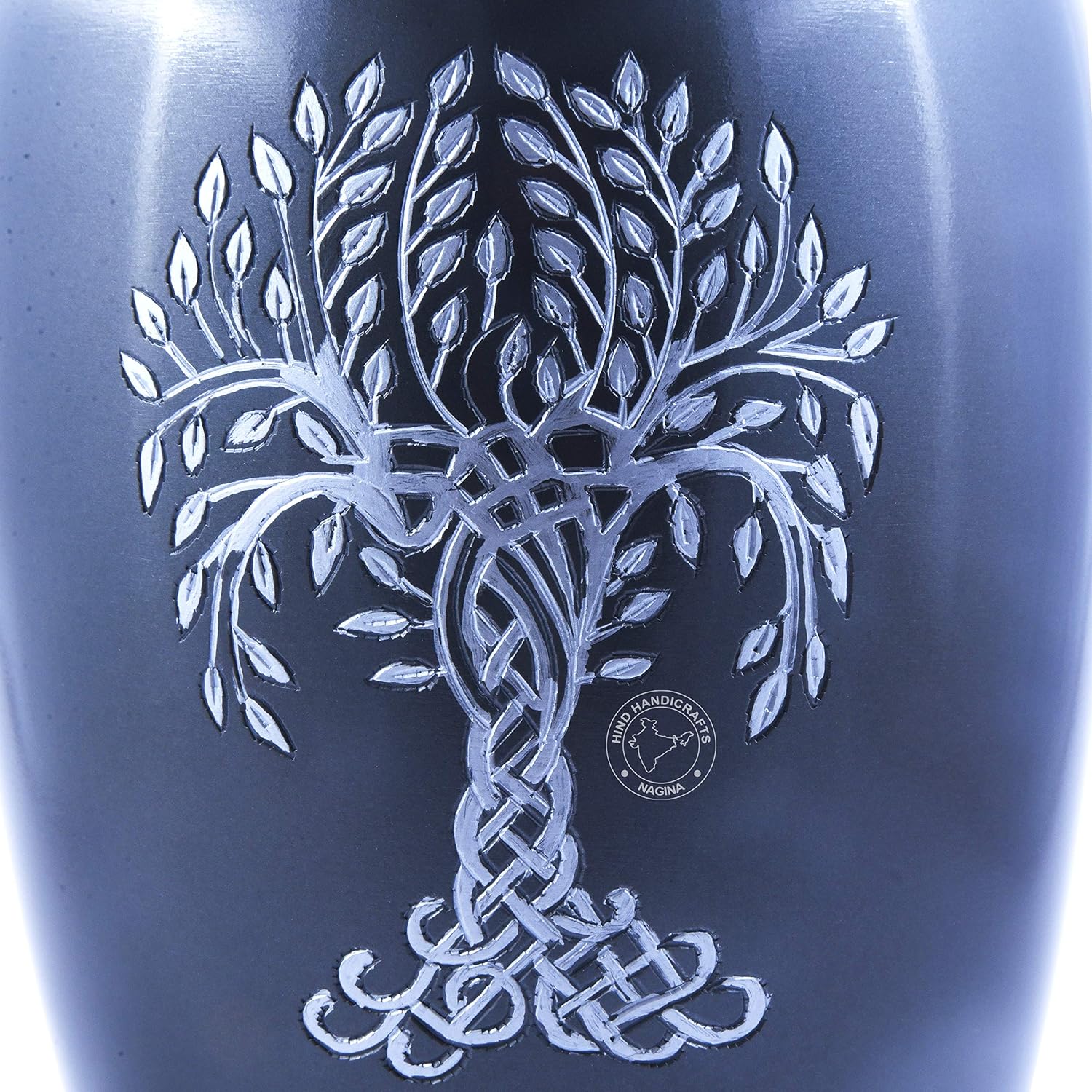 Tree of Life Engraved Cremation Urn for Human Ashes Adult - Handcrafted Funeral Urn for Ashes - Large - Bag Included (6.25'' x 6.25'' x 11'', Matte Grey)