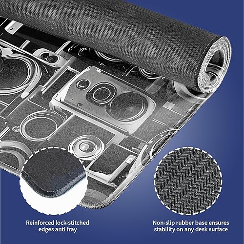 Miniatura 3 de Wknoon. Alfombrilla de mouse extragrande para juegos y oficina (31.5 x 11.8 pulgadas), diseño de montaje de colección de cámaras retro, alfombrilla