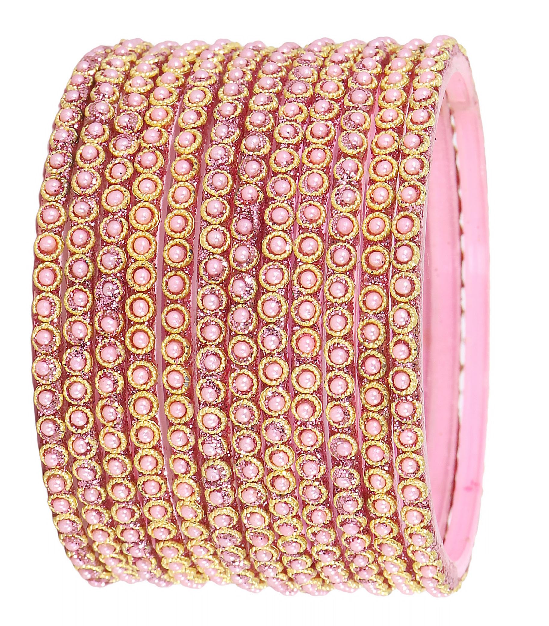 NMII Glass Golden Beads & Moti Pearls Work Designer Bangles Set For Women & Girls | pink chudi set for women | pink glass bangles | Chudi set for Bridal-(G108-Pink-2.8), Set of 12 (B0DFQCJRY8) Amazon Price History, Amazon Price Tracker