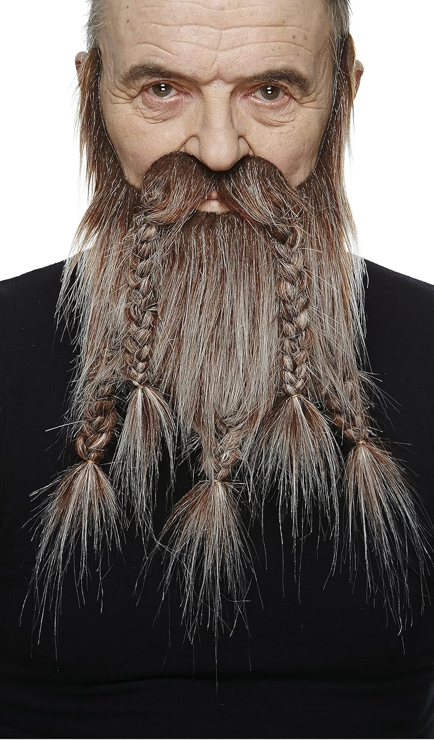 Mustaches Bundle of Fake Beard and 3M Plaster, Viking Dwarf Fake Beard, Novelty, False Facial Hair, Costume Accessory for Adults, Brown and Gray Color : Clothing, Shoes & Jewelry