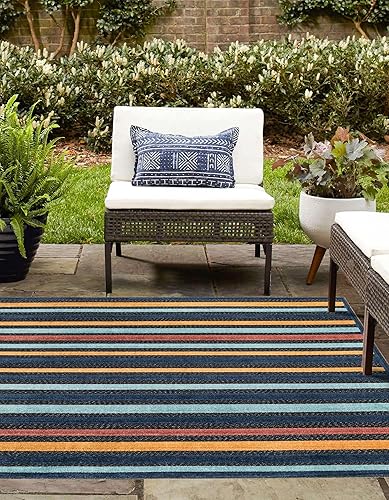 Miniatura 4 de Unique Loom Belize Outdoor Collection - Alfombra Altun (7 pies 10 pulgadas, cuadrada, carbónazul claro)