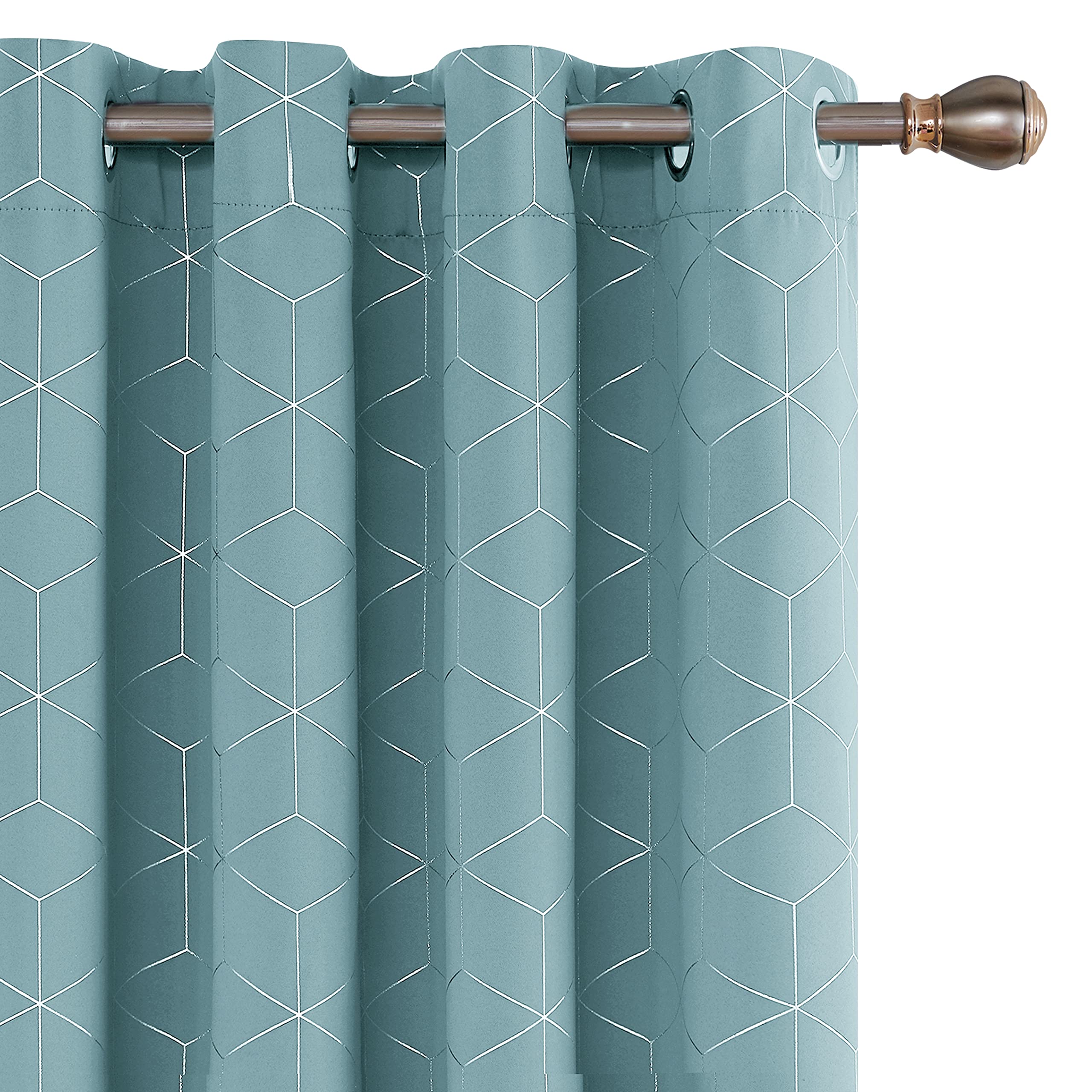 Deconovo Blackout Curtains, Eyelet Curtains, Diamond Foil Printed Energy Saving Curtains for Bedroom, 52 x 90 Inch(Width x Length), Sky Blue, One Pair — view 39