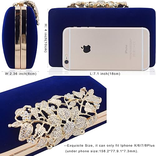 Miniatura 5 de Dexmay - Bolso de mano con diamantes de imitación y cierre floral de cristal, para mujer, bolso de noche formal para fiesta, Azul