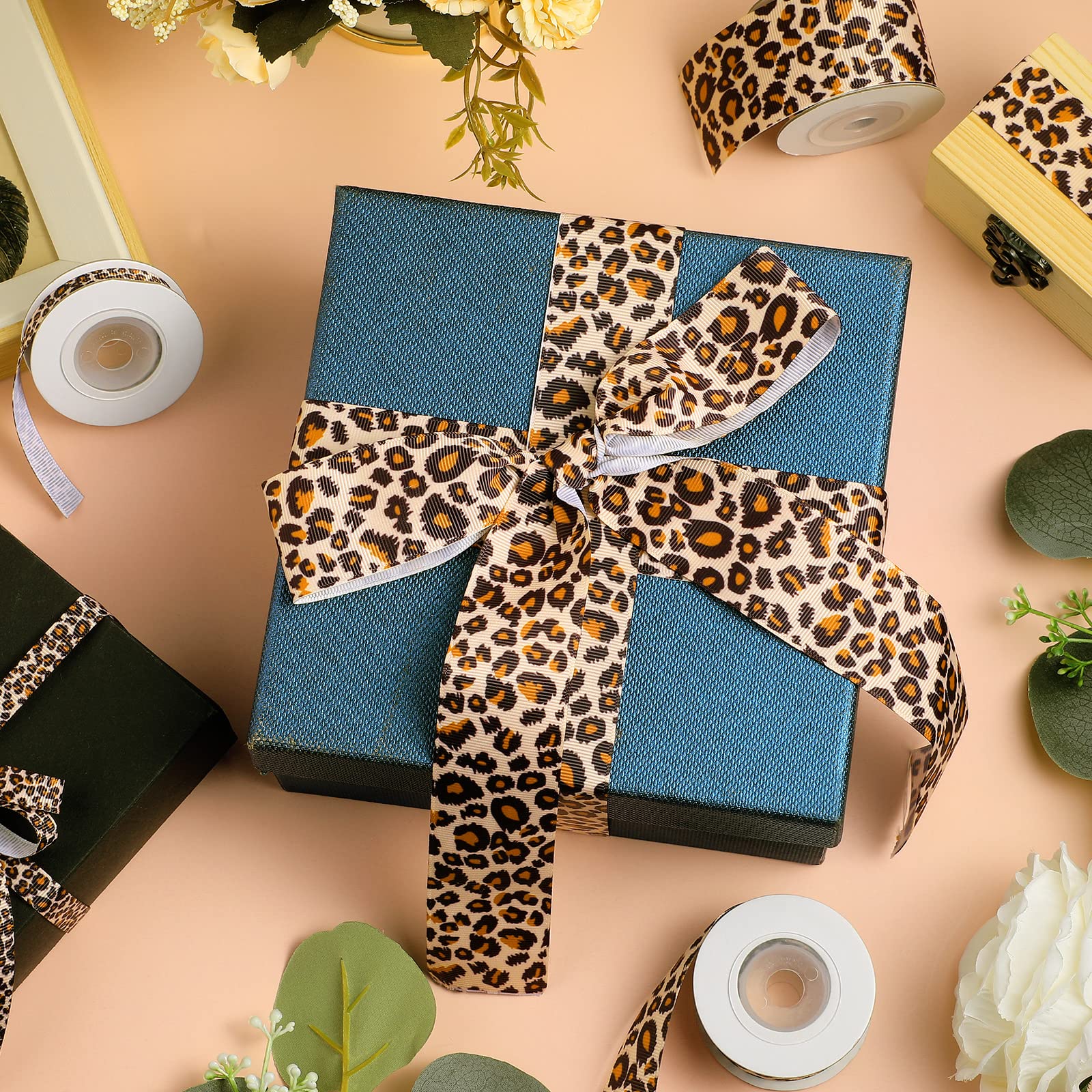 Amazon.co.jp: 人工ヒョウ柄リボン3ロール 装飾リボン クラフト用 5