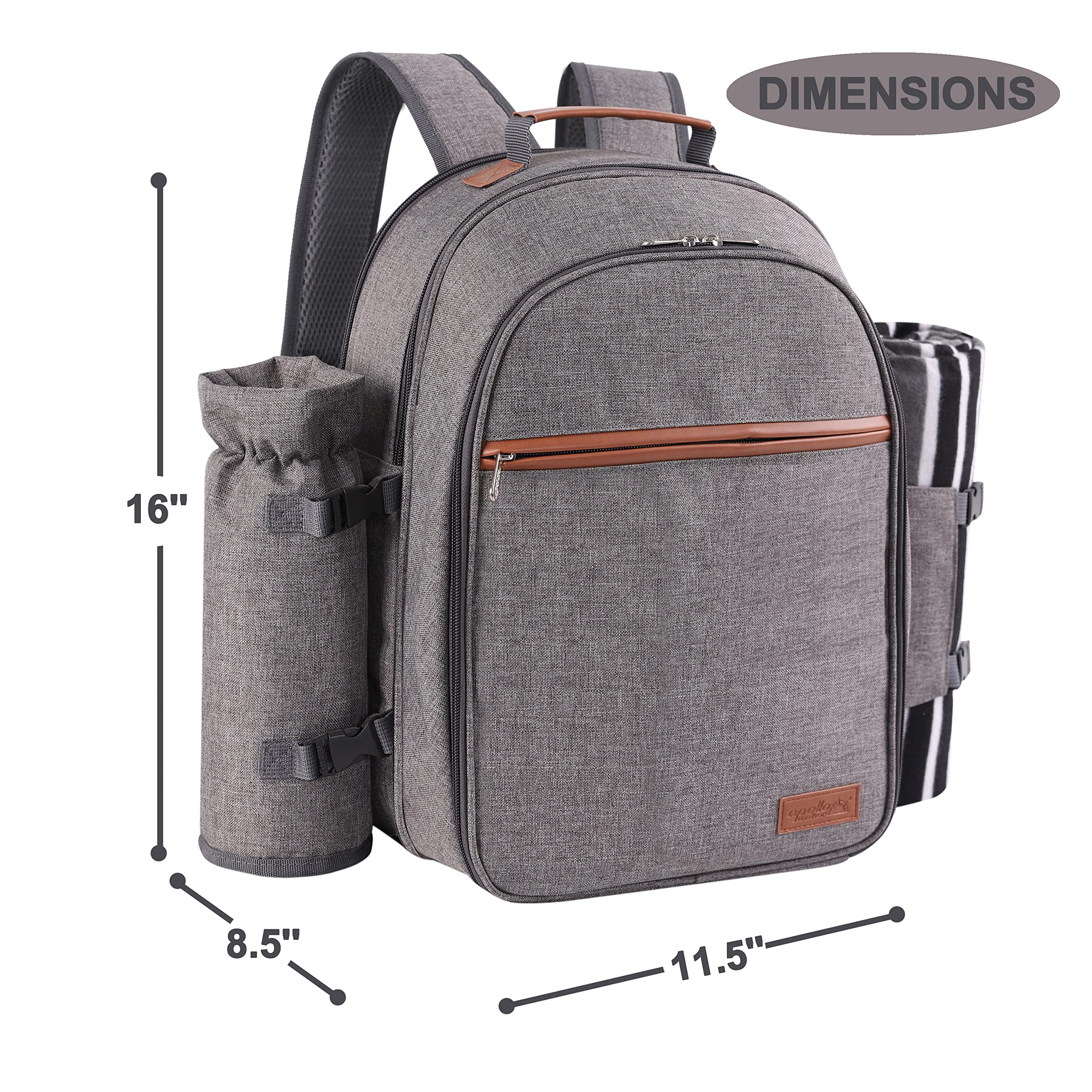 Apollo Walker Set zaino da picnic per 2 persone con scomparto refrigerante, portabottiglia/vino staccabile, coperta in pile, piatti e set di posate