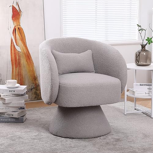 Miniatura 6 de Goujxcy Sillón giratorio con diseño de barril redondo de terciopelo, cómodo sillón con sillas giratorias de 360 para sala de estar, dormitorio, sala