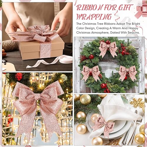 Miniatura 7 de Yunlly 2 rollos de cintas de Navidad de 20 yardas con purpurina gruesa metálica con alambre para envolver regalos, ramo de San Valentín,