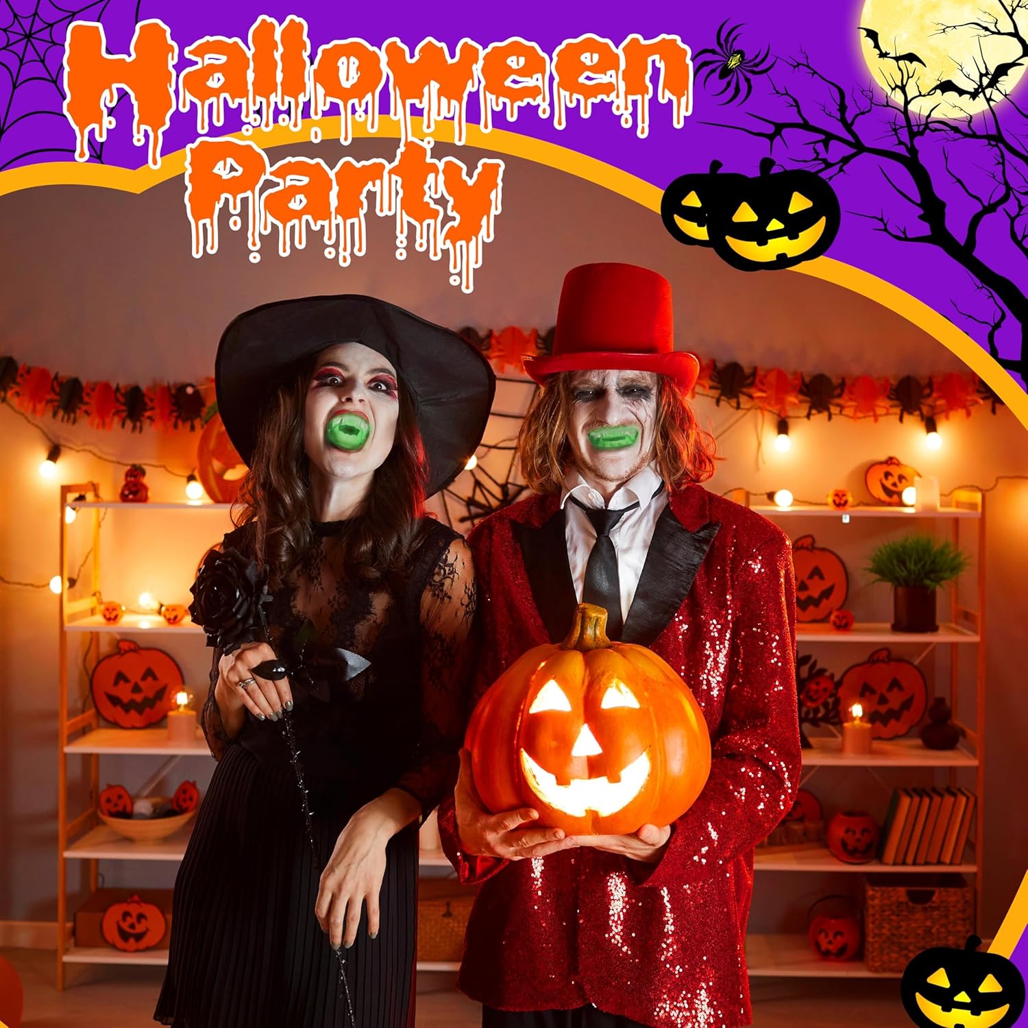 12/30/50/108PCS Glow in the Dark Vampire Plastic Fake Fang Teeth Halloween Costume Prop Goodie Bag Filler Party Favor
