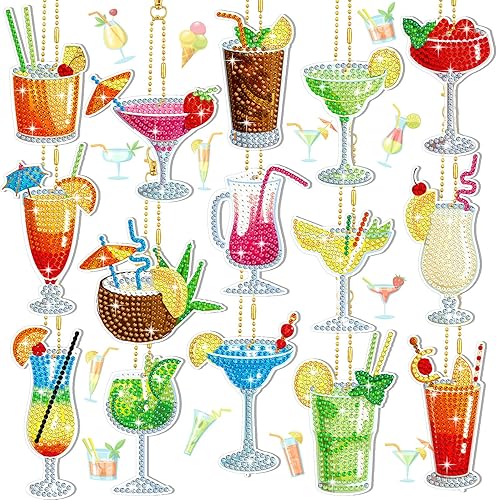 Juego de 15 llaveros de pintura de diamantes de tulipanes adornos de pintura de diamantes de flores llavero de cóctel de diamantes para bricolaje