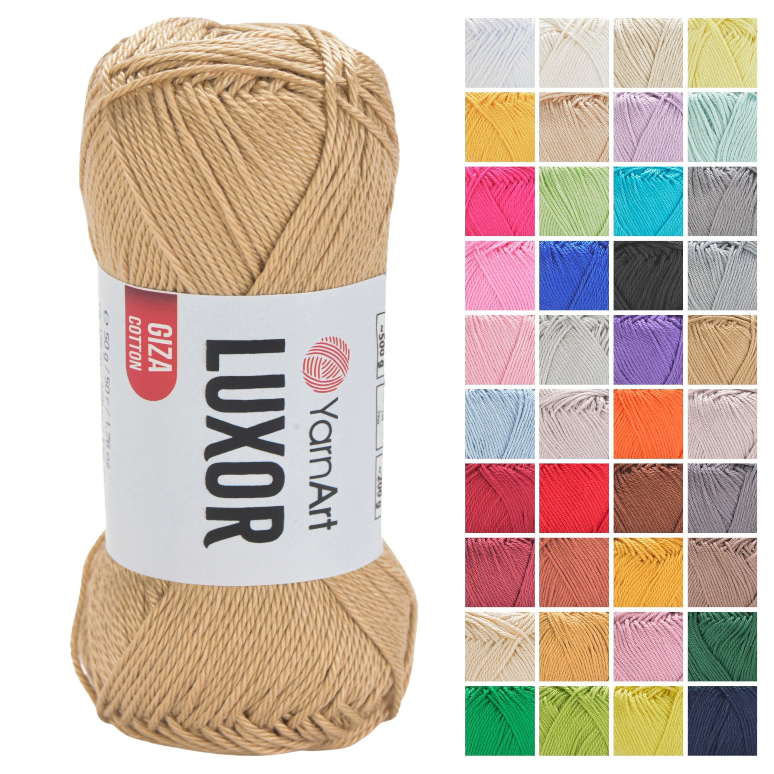 YarnArt Luxor Mercerized Cotton Yarn – 100% Giza Cotton, Smooth Texture, 50g (1.76 oz), 125m (136 yds), Lightweight Yarn for Summer Projects, Amigurumi, Baby Items, and Accessories (1228)