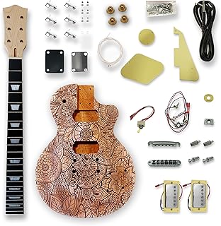 BexGears DIY Electric Guitar Kits engraved surface Okoume wood Body curved top with mahogany veneer cover maple neck & composite ebony fingerboard