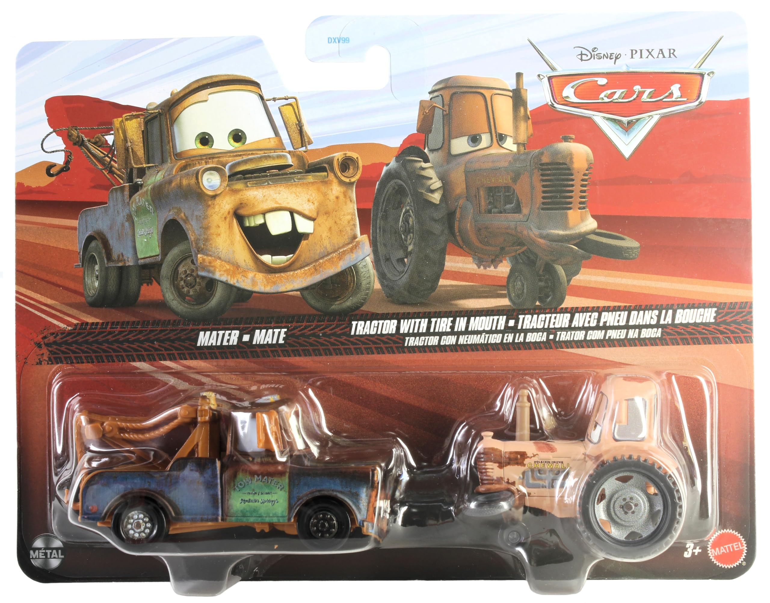 Mattel Disney Cars 2025 1:55 Scale 2-Pack Mater and Tractor with Tire in Mouth