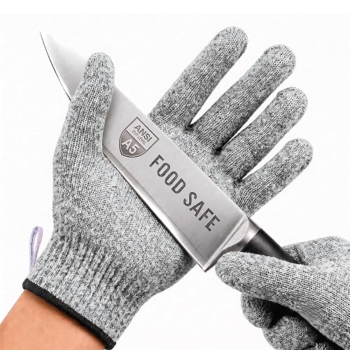 Safe & Savvy A5 Cut Resistant Gloves, Food Grade Kitchen Safety Gloves | for Chef Meat Cutting, Mandoline Slicer, Oyster Shucking, Wood Carving and Fish Fillet, Grey (Medium)