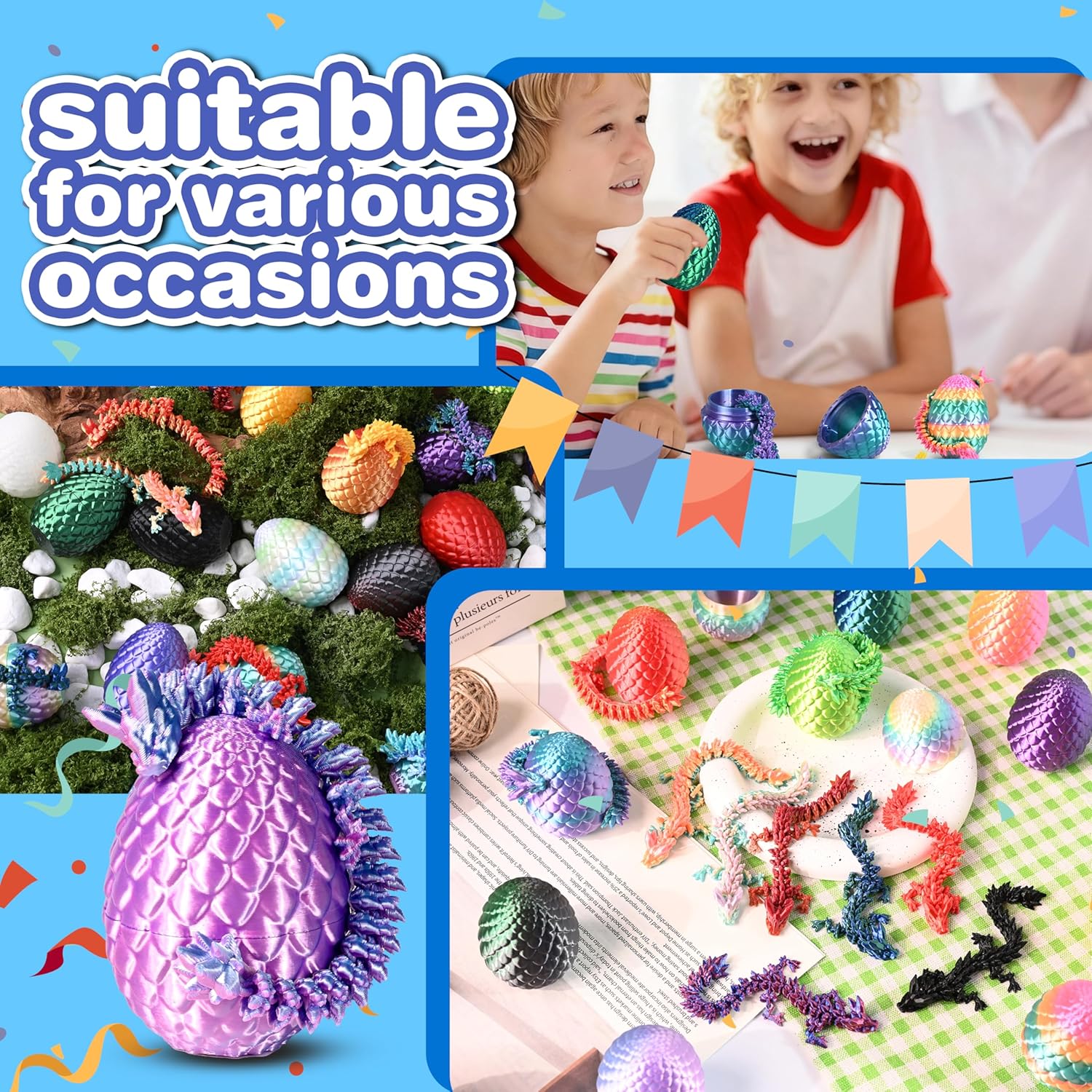 24pcs Prefilled Easter Eggs with 3D Printed Dragon, Magic Toy for Party Favors, Basket Stuffers for Kids, Easter Egg Hunt, Goodie Bag Fillers, Classroom Prize Supplies