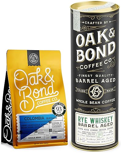 Oak & Bond Coffee Co. Colombia - Paquete de café envejecido en barril de whisky de centeno y origen único, grano entero, 22 onzas en total