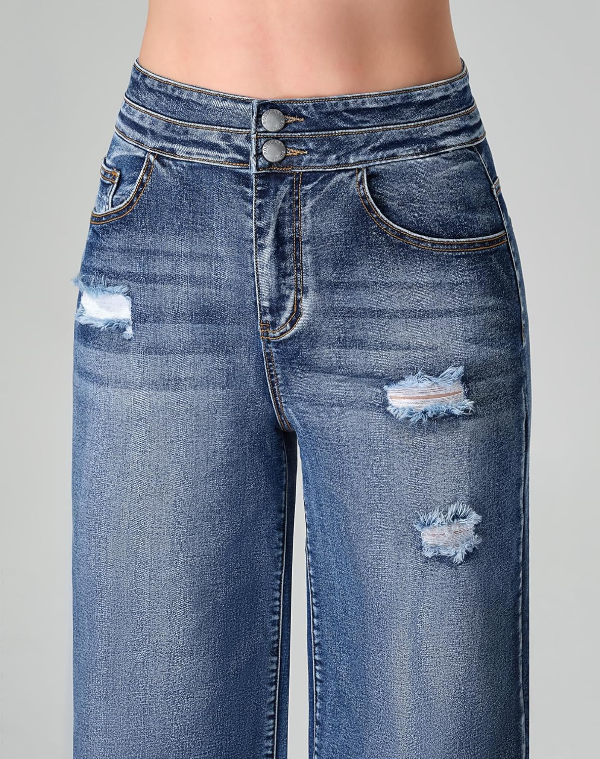 roswear Stretchy Loose Jeans for Women Wide Leg High Waisted Baggy Denim Distressed Pants - Image 7