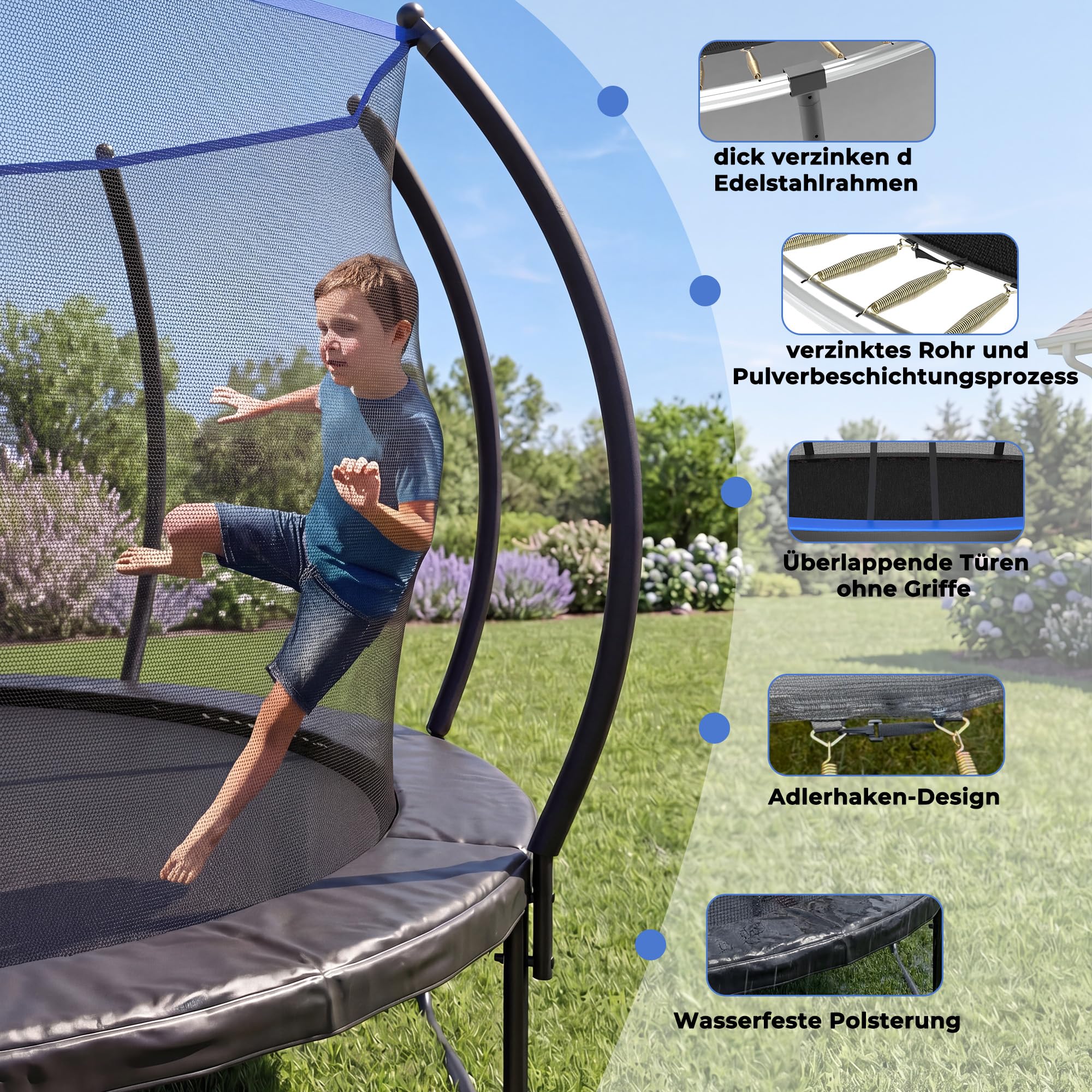 Generisch Trampolina ogrodowa 305 cm z siatką i drabinką dla dzieci