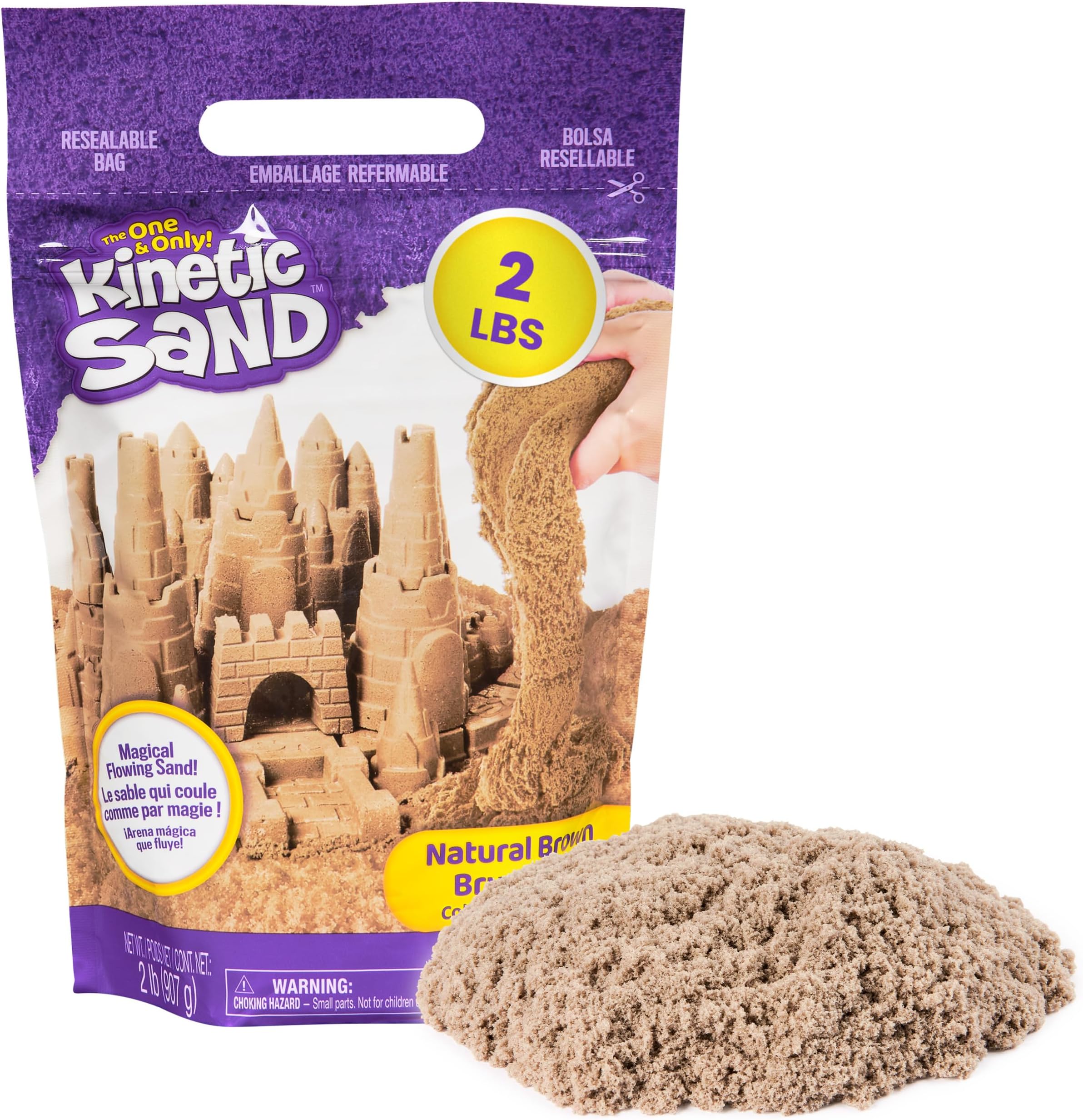 Kinetic Sand, 2lb Brown Play Sand, Moldable Sensory Toys for Kids, Resealable Bag (Packaging May Vary), for Ages 3 and up