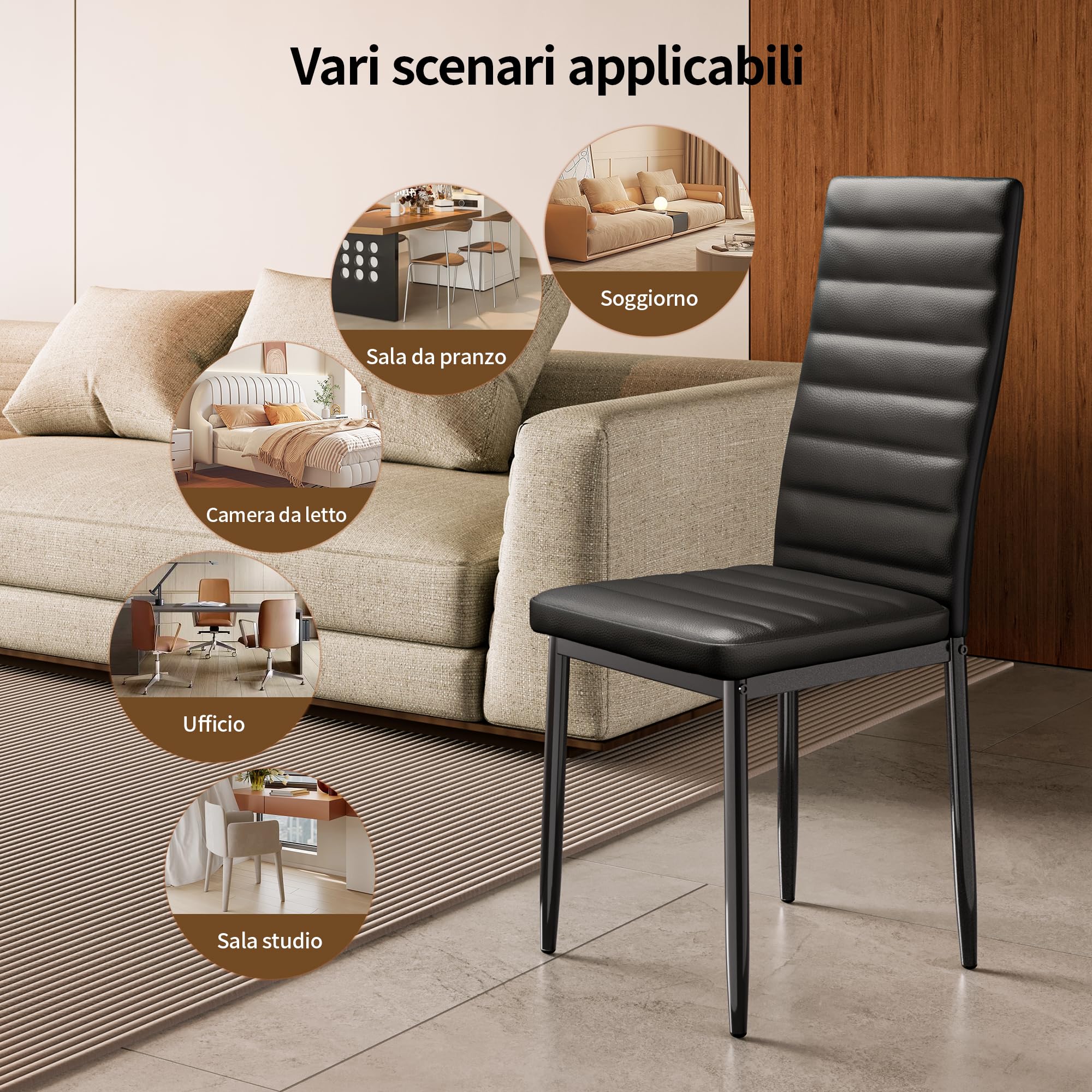 Bealife Set di 6 Sedie da Pranzo, Set di Sedie da Sala da Pranzo per Cucina, Sala da Pranzo, Sedia da Pranzo con Schienale Alto in Ecopelle (Nero - Ecopelle, Set da 6)