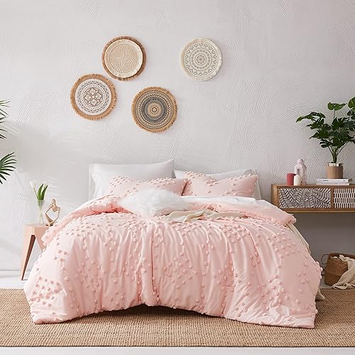 Miniatura 8 de Geniospin Juego de edredón rosa Queen para niñas, 7 piezas con pompones en una bolsa, juegos de ropa de cama individual con sábanas, fundas